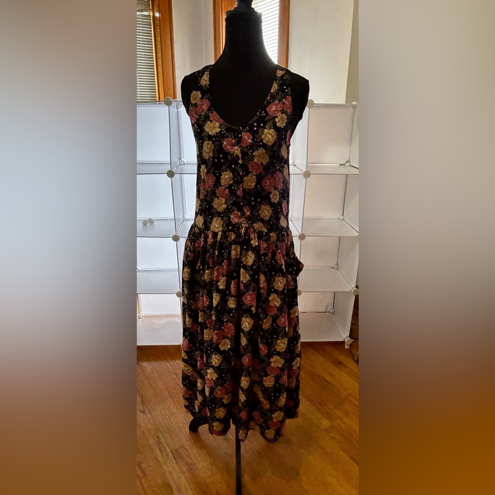 Vintage Floral Black Dress
